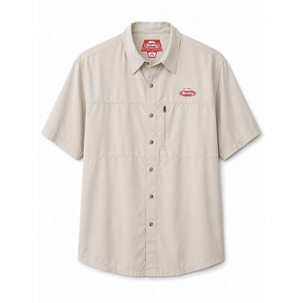 Berkley Men’s Vented Short-Sleeve Button Up Fishing Shirt In Beige Size Medium